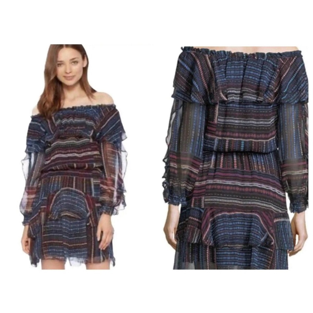 NWOT Parker Dress 100% Silk black - sheer layers - ruffles layers mini midi S